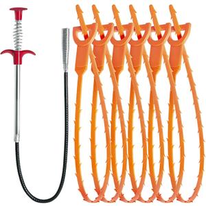 Hair Drain Clog Remover Tool  6  25-Inch Sink Snake + 1  24-Inch Drain Cleaner Tool, Plumbing Snake for Shower, Toilet, Kitchen Sink & Tub  7-Piece Hair Removal Tool Set