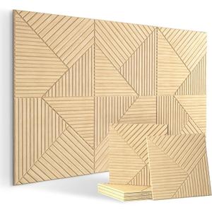 Acoustical Wall Panels,6 Pack 23.6x23.6 Inch UV Wood Texture Wall Art for Living Room, Self-Adhesive Groove Decorative Panels for Home Decor Theater Office(Total 70.8x47.2 Inches)