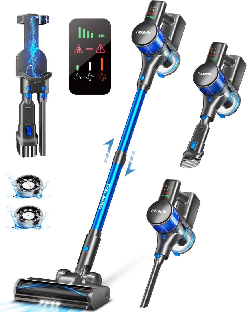 FABULETTA Cordless Vacuum Cleaner, 38Kpa Vacuum Cleaners for Home with 500W Brushless Motor, 6 in 1 Lightweight Stick Vacuum Up to 55 Mins Runtime, Great for Pet Hair/Carpet/Hard Floor, Deep Blue