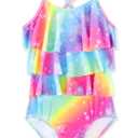 Girls One Piece Swimsuits Cute Ruffles Swimming Bathing Suit with Adjustable Straps Beach Pool Kids Swimwear 3T-12 Size 150