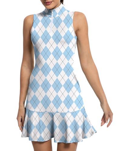 GGOV Tennis Dress for Women Golf Dresses with Shorts Inner Pocket Sleeveless Zip Up Stand Collar Workout Athletic Dresses Black Cherry L