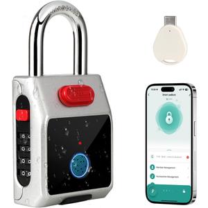 Smart Fingerprint Padlock with APP Unlock, Combination Lock, for Gym Lockers, Luggage, Travel, Keyless Biometric, IP65 Waterproof Lock for Outdoor Fence (White)