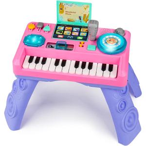 Basytodio Baby DJ Table for Toddlers 1-3 with Music & Light, Musical Baby Piano Toys 6-9-12-18 Months Toddler Activity Table Music Instruments Learning Toys for 1 Year Old Girl First Birthday Gifts Age 0-2