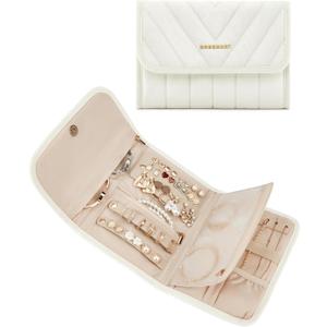 BAGSMART Travel Jewelry Organizer Case Foldable Jewelry Roll for Journey Rings, Necklaces, Earrings, Bracelets,Mini, Beige