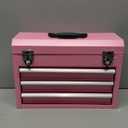 3 Drawers small Tool Box,Portable 3 Drawer Steel Tool Box with Locking System toolbox organization with Liner for Tools Storage (Pink)