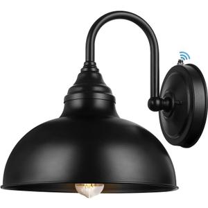 Barn Light Gooseneck Light- Dusk to Dawn Farmhouse Outdoor Lighting, 1-Light Outdoor Gooseneck Lighting with Sensor Farmhouse Wall Sconce for Patio Porch Garage (11.8" Diameter, 1pc), Black 