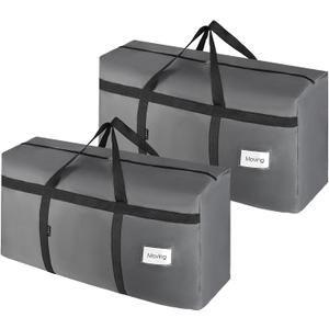 2 Pack Extra Large 90L Moving Bags Heavy Duty Storage Totes with Zippers and Handles, Reusable College Packing Bags for Clothes, Blankets, Bedding, Boxes, Travel and Camping Essentials(Grey)