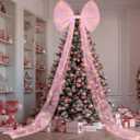 Norme 23.62 x 78.4 Inches Extra Large Christmas Tree Decorations Bow Tree Topper with LED Light Christmas Tulle Velvet Bows with Long Streamers for Front Door Wreath Wedding Decor(Pink,Tulle)