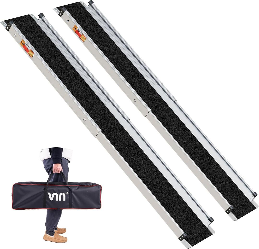 VNN Adjustable Wheelchair Ramp, 3-5 FT Portable Wheelchair Ramp for Home Step, Door Threshold Wheelchair Ramps for Home, Non-Slip Aluminum Scooter Ramp for Car, Doorways, Curbs, Stairs