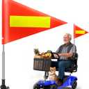 Orange Warning Flag with Reflective Strip and 5.3 Feet Retractable Pole,Orange Safety Flag Suitable for Mobility Scooter, Bike and Wheelchairs,Set with Pole and Mount