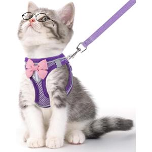 Cat Vest Harness and Leash Set for Walking Escape Proof, Adjustable Kitten Harness Breathable Mesh with Reflective Strips Harness for Kitty Puppy Bunny (Purple, XS)