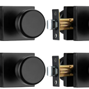 4 Pack Matt Black Door Knob with Push Lock for Bath & Bedroom | Zinc Square Rosette, Push Lock for Privacy