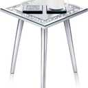 Weysat 3 Pcs Mirrored End Table with Glass Coaster Modern Silver Accent Table Bling Mirror Side Desk Crushed Crystal Coasters Crushed Diamond Cup Mat for Living Room Kitchen (Square)