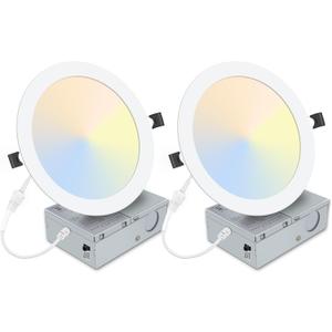 2 Pack 8 Inch LED Recessed Light- Ultra-Thin Recessed Ceiling Lighting with Junction Box, 3000K/4500K/6000K Selectable, 1800LM High Brightness, Dimmable Canless Downlight Fixtures