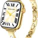 Mosonio Slim Bracelet Band with Sparkly Accents Compatible with Apple Watch Bands 46mm 45mm 44mm 49mm 42mm(Series 3 2 1)/ 38mm 40mm 41mm 42mm(Series 11 10) for Women, Stylish Adjustable Link Thin Metal Strap for iwatch Ultra Series 11 10 9 8 7 6 5 4 SE 3 2 1 (Gold)