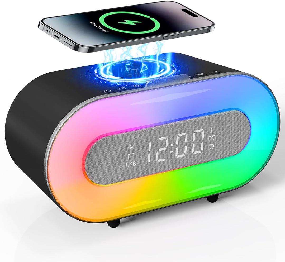 Depulat 5-in-1 Multifunctional Device: Bluetooth Speaker, Wireless Charger, Phone Stand, 7-Color Lamp & Dimmable Clock  Ideal Gift