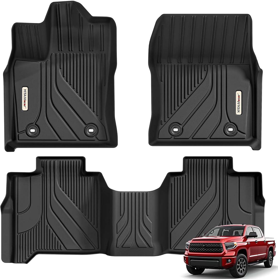 YITAMOTOR Floor Mats Fit for Toyota Tundra 2026-2022 CrewMax Cab, Custom Fit Tundra Car Mats, All-Weather Tundra SR/SR5/TRD PRO/Limited/Platinum/Castone TPE Front and Rear Row Floor Liners, Black