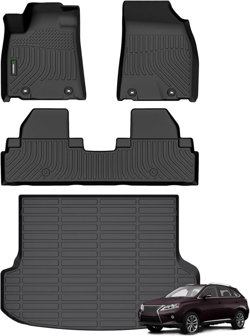 ANBINGO-Floor Mats & Cargo Liner Custom for Lexus RX / RX350 / RX450h 2010-2015 All Weather Protection TPE Heavy Duty Non-Slip Automotive RX Mats Fits Full Set RX350 Accessories, Black