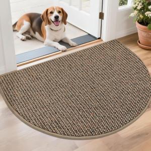BEQHAUSE Dirt Trapper Door Mat 26" x 40" Half Circle Non-Slip Washable Doormats Entrance Rugs Absorbent Welcome Low Profile Floor Mats for Front Back Door and Entryway, Taupe
