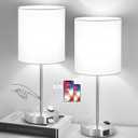 Lynnoland Set of 2 Touch White Table Lamps with 2 USB Ports & AC Outlet, 3Way Dimmable Bedside Nightstand Lamps for Bedroom Living Room Nursery, 800 Lumens 5000K Daylight Bulbs Included