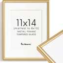 Fun Memories Gold 11x14 Picture Frame, Aluminum Metal Frame 14.25x11.22in with Mat for 8x10, Modern Picture Frame with Tempered Real Glass