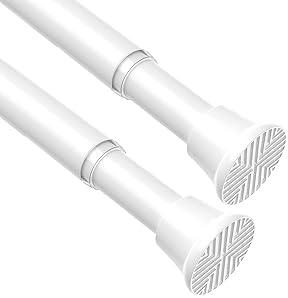 2 Pack White Spring Tension Curtain Rods 30 to 63 Inch Adjustable Expandable Spring Loaded Curtain Rods No Drilling Suitable for Small Short Tension Rods 33-59 Inch Doors, Windows, Closet