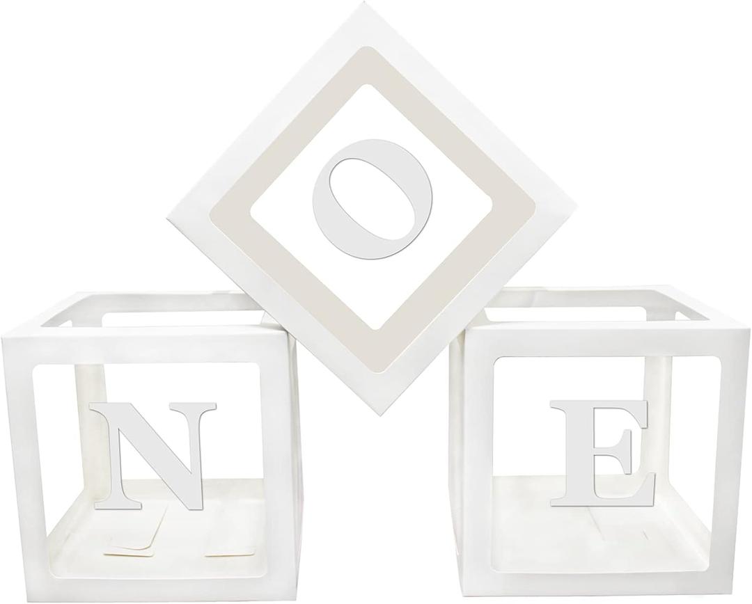 First Birthday Balloon BoxesBaby Boxes with Letters for Baby ShowerClear Baby Shower Decorations Block BoxesTransparent Balloon Box Backdrop for Baby ShowerBirthday PartyGender Reveal Party (White)