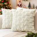 Artscope Christmas Tree Pillow Covers 18x18 Set of 2 Decorative Winter Holiday Throw Pillow Cases Soft Plush Faux Fur Velve Couch Cushion Case for Christmas Sofa Bed Room Home Decor-Beige
