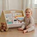 ZICOTO Decorative Wooden Bookshelf with Handle for Kids Rooms - Keeps Books Neatly Organized & Within Reach for Toddlers - Easy Install Montessori Book Shelf for Baby's Bedroom or Playroom Decor (Terrazzo)