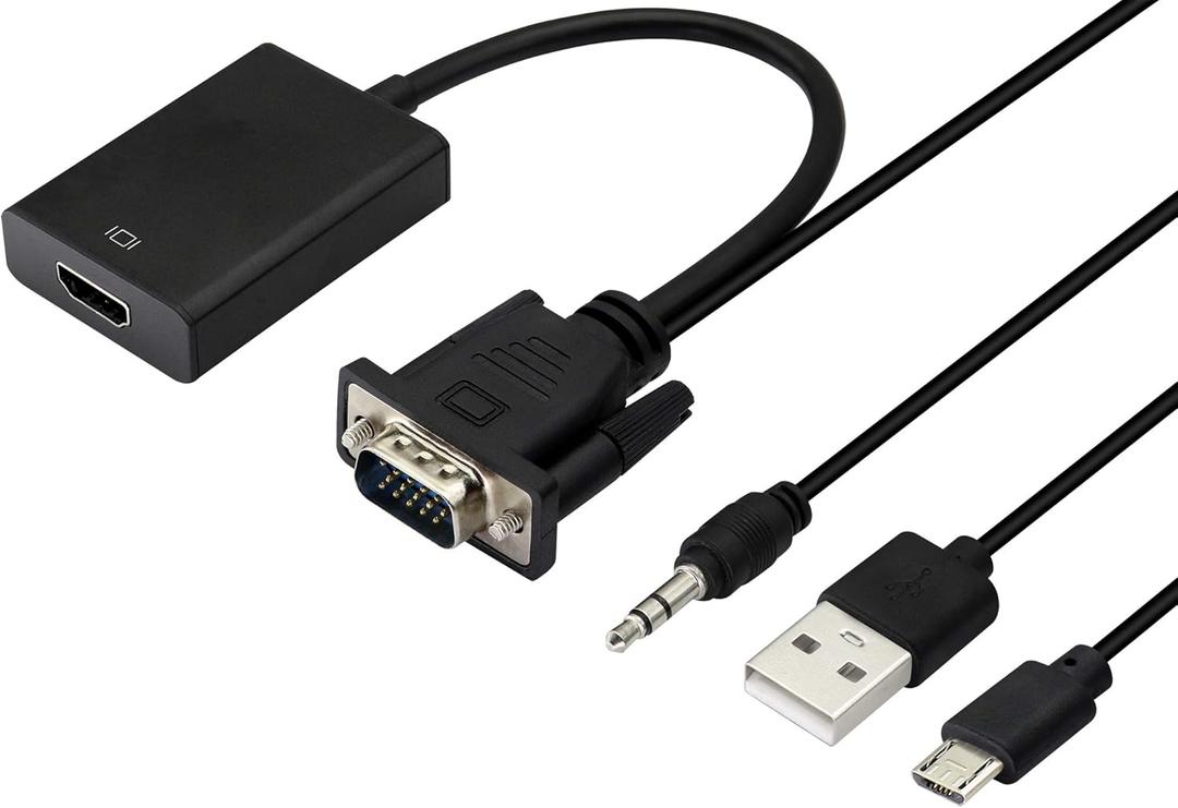 VGA to HDMI Converter Adapter, Output 1080P VGA Male to HDMI Female Audio Video Cable Converter Adapter, for Computer, Laptop, Projector, HDTV with Audio Cable and USB Cable (Black)