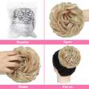 2PCS Messy Bun Hair Piece Wavy Curly Tousled Updo Hair Buns Synthetic Chignon Elastic Hair Band Fake Bun Hair Pieces for Women (Lighe Golden Brown Mix Bleach Blonde, 2PCS Same)