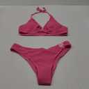 OYOANGLE Women's 2 Pieces Bikini Swimsuit Set Cute Heart Ring Textured Halter Bikini Swimwear (Large, Hot Pink Bright)
