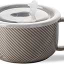 Oversized Soup Bowl with Handle: 38 oz Ceramic Soup Mug with Lid - Microwave Safe Jumbo Food Storage Container for Ramen Cereal Breakfast Meal Prep Office Lunch Dorm Living - Grey 6 Inch (Gray)