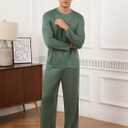 RQP Men's Pajama Set Short&Lonng Sleeve Lightweight Lounge Wear Breathable 2 Piece Set,Stretch Home Outfits for Men (Green, XL)