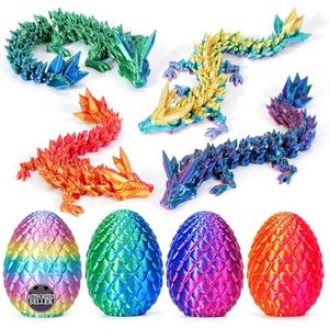 TBOLINE 4PCS 3D Printed Dragon Egg, Prefilled Easter Eggs Filled with Toys, Easter Basket Stuffers for Kids Egg Hunt Filler, 3D-Printer Dragon Animals Fidget Toys Small Dinosaur Eggs for Kids Boys