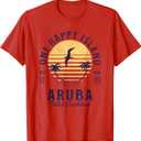 One Happy Island Aruba Shirt Retro Sunset Palm Ocean Vintage T-Shirt (Small, Red)