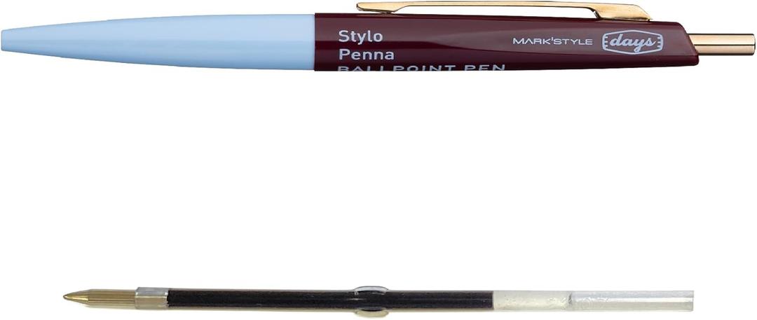 MARK'STYLE days Mini 0.5mm Black Gel Ink Retractable Ballpoint Pen – Quick-Drying, Stylish Retro Design, Compact 3.9" Portable Size for Planners & Notebooks (Blue x Brown)
