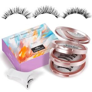 Magnetic eyelashes, magnetic eyelashes with applicator,3styles,natural look,wispy,No glue needed,Reusableeasy to apply