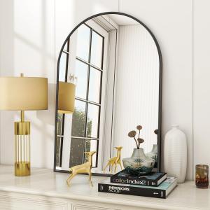 Arched Wall Mirror, 24 x 36 inch Arch Bathroom Mirror, Wall Mounted Vanity Mirror with Arch Metal Frame, Modern Bathroom Vanity Mirror for Bedroom, Living Room, Hanging or Leaning, Black (36"L x 24"W)