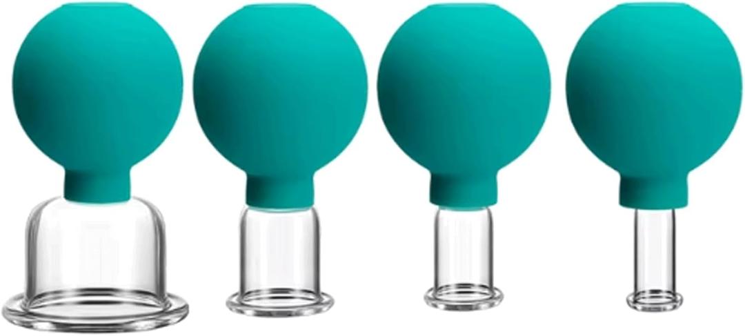 4 Pcs Vacuum Face Skin Lifting Facial Cups Rubber Cupping Set Face Massager Anti-Wrinkle Cupping Anti Cellulite Cup (Green)