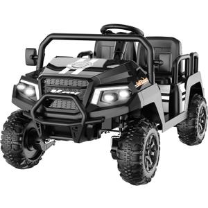 Electric Car for Kids, 24V 4 Seater Ride on Toys w/Parent Remote, 4 Wheeler Suspension, Max 220lbs Weight Capacity, USB, Music, Radio, LED Light, Ride on Truck for Boy/Girl Ages 3-8,Black