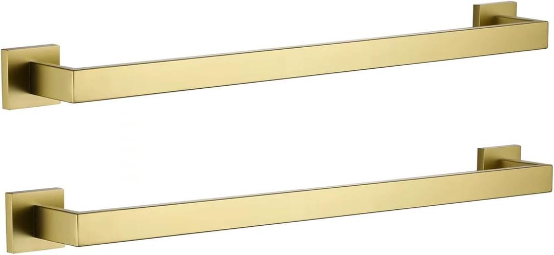 Brushed Gold Bathroom Towel Bars 23.6-Inch Bath Towel Rail Square Towel Racks Kitchen Towel Holders Stainless Steel Towel Rods Wall Mount Towel Hanger 2-Pack,A8804-6BG