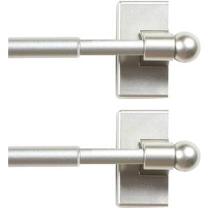 H.VERSAILTEX 2 Pack Magnetic Curtain Rods for Metal Doors Top and Bottom Multi-Use Adjustable Appliances for Iron and Steel Place, Petite Ball Ends, 16 to 28 Inch, 1/2 Inch Diameter, Nickel