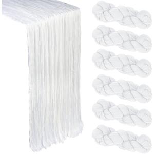 6 Pack White Cheesecloth Table Runner 10Ft Spring Gauze Cheese Cloth Table Runner 35x120 Inch Boho Sheer Rustic Fabric for Party Decor Baby Shower Wedding Holiday Decorations