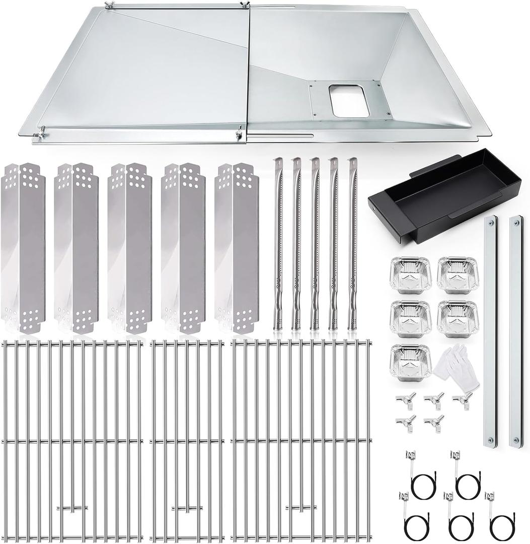 Grill Grease Tray Replacement Parts for Nexgrill 5 Burner 720-0882A, Gas Grill Drip Pan, Cooking Grid Grates, Heat Plates, Burner Tube and Igniter for Nexgrill Evolution Infrared Plus Parts.