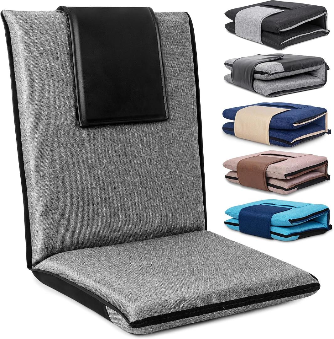 FASTMOMENT Floor Chair with Water Repellent Fabric 14-Position Adjustable Floor Chair with Back Support Portable Floor Seat for Adults Foldable Meditation Seat with Washable Cover (Dark Grey), 34.25 inches x 17.32 inches x 17.32 inches