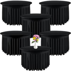Preboun 6 Pack 4 Ft/ 48 Inch Spandex Round Tablecloths Wrinkle Free Stretchy Round Table Clothes for Table Tablecloth with Skirt for Party Wedding Home Decoration Parties Banquet (Black)