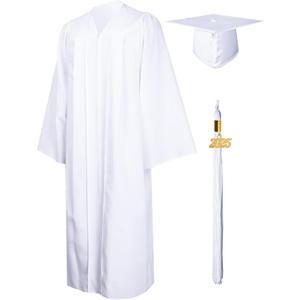 GraduationMall Matte Graduation Gown Cap Tassel Set 2025 for High School and Bachelor (51, White)