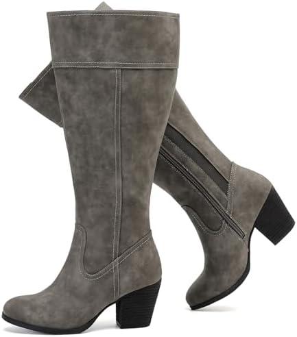 Luoika Women's Extra Wide Calf Knee High Boots, Wide Width Slouchy Knee-High Boots, Size 7, Grey