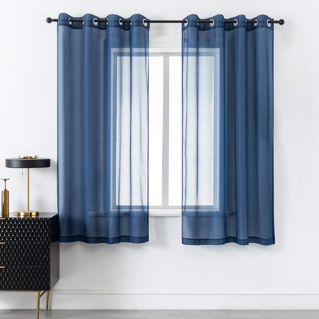 DUALIFE Navy Blue Sheer Curtains 63 Inch Length for Bedroom Dark Blue Sheer Curtains Panels with Grommet Sheer Voile Superior Drapes for Living Room 52 x 63 Inch Length 2 Panels Indigo Blue